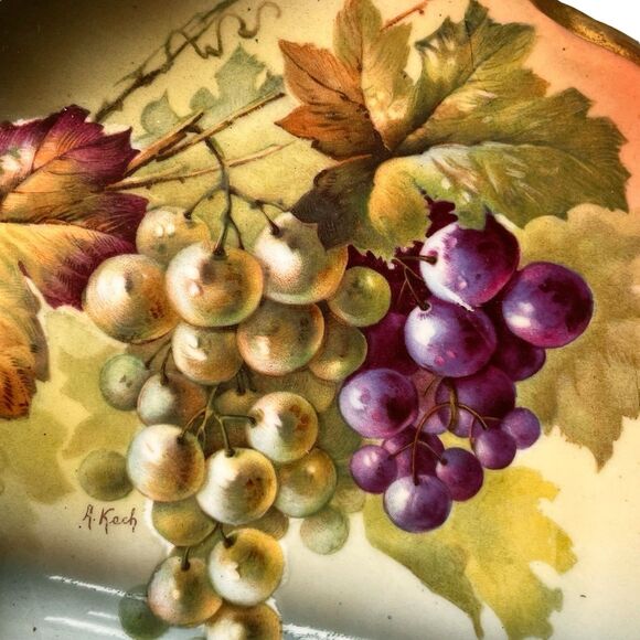 Vintage J&C Bavaria Plate Signed A. Koch Hand-Painted Grapes Gold Trim 8.5"Wide - Picture 8 of 10
